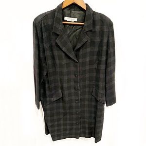 Marina Rinaldi Wool Topper Trench Coat Black Plaid Midi Length